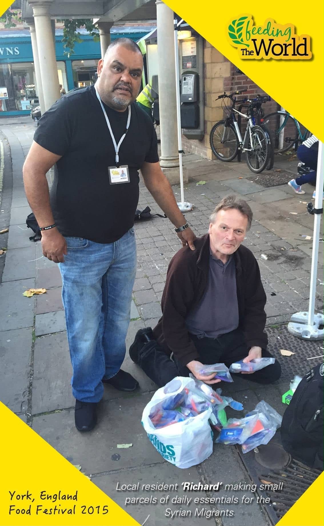 York Food Festival 2015 — volunteer helping Syrian migrants with essential parcels
